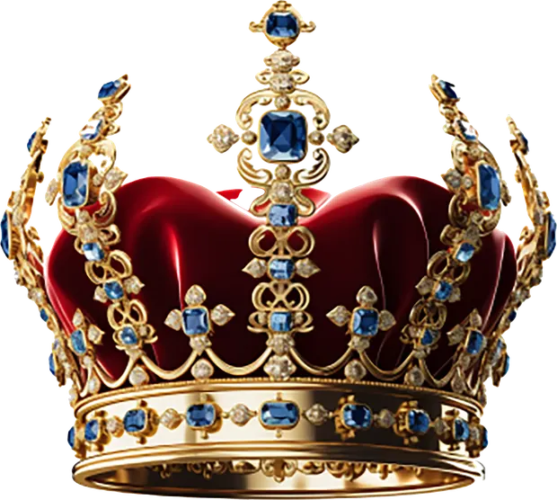Golden royal crown with blue gems, the KINGS emblem